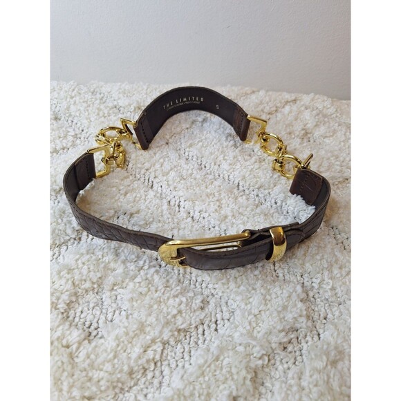 THE LIMITED Brown Croc Leather Chunky Chain Belt Women's Small Made In Italy - Picture 2 of 7